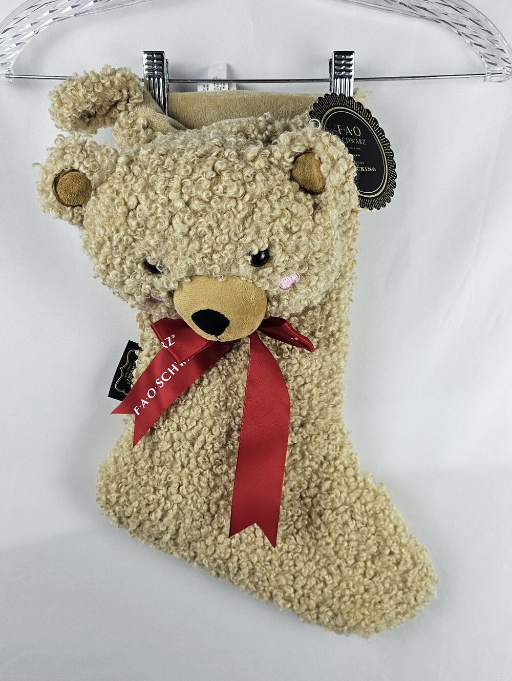 NWT FAO Schwarz Plush Teddy Bear Stocking Christmas Festive Holiday